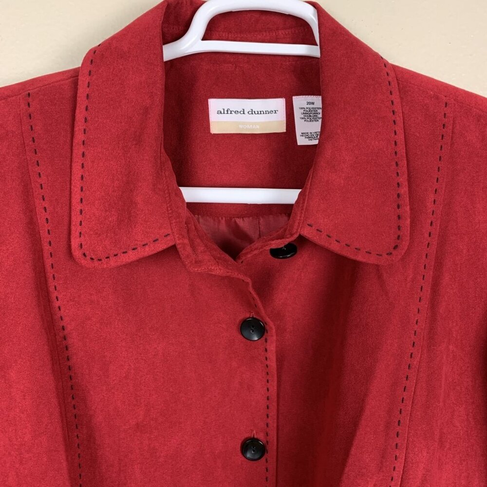 Alfred Dunner Womans 20W Jacket Blazer Faux Suede Red Button Pockets Lined - Picture 4 of 13